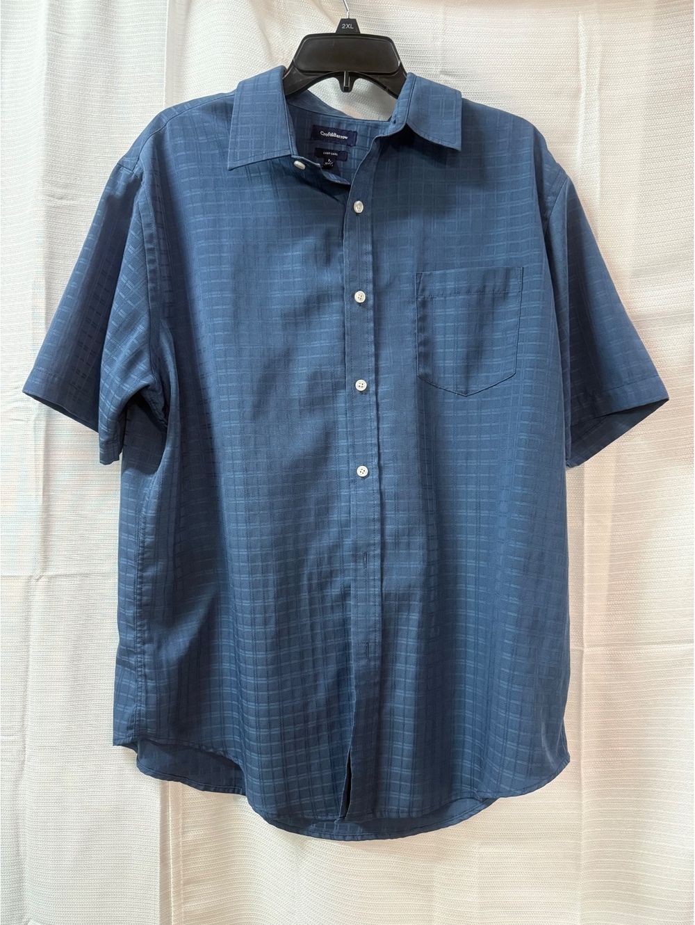 Van Heusen Men's Short Sleeve Button-Up Shirt XL Blue Checkered